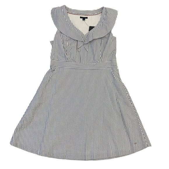 Tommy Hilfiger NWT dress white blue stripes 100%cotton sleeveless V neck size 14 - Picture 1 of 12